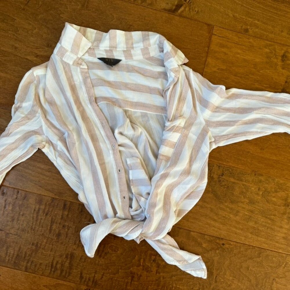 Mix Pink & White Striped Blouse with Waist Tie – Size Medium